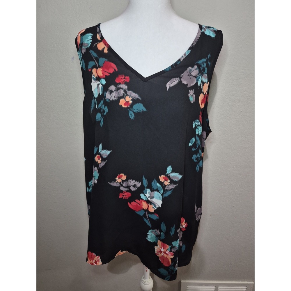 Apt. 9 Women's Sleeveless Blouse Sz XXL Floral Bold Colorful Soft V Neck Boho